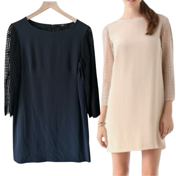 Tibi Labyrinth Lace Silk Shift Dress with Crochet Sleeves - Black - Size 8 - NWT - Picture 1 of 9